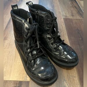 Ugg Girls Robley Black Lace Up Zipper Boots Sparkle Glitter Size 6